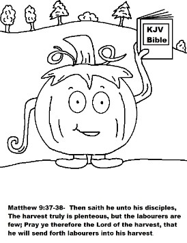 Pumpkin Holding Bible Coloring Page